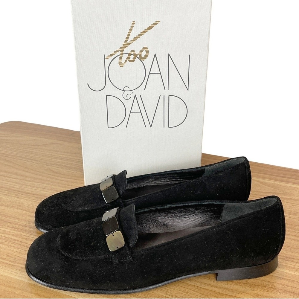 Joan David Too Black Suede Shell Trim Loafers Womens 8 Minimalist Italian Luxury
